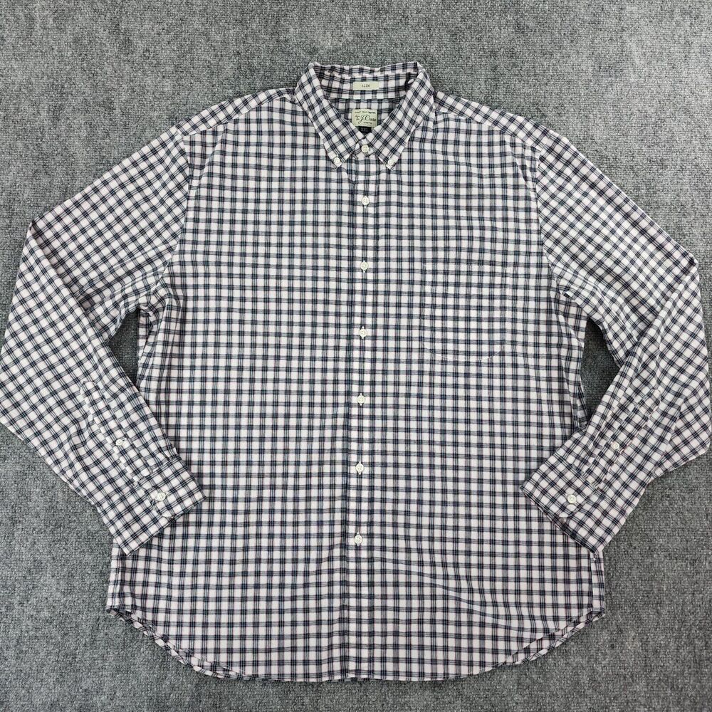 J Crew Shirt Mens Slim Fit XXL Black White Red Plaid Long Sleeve Stretch Casual